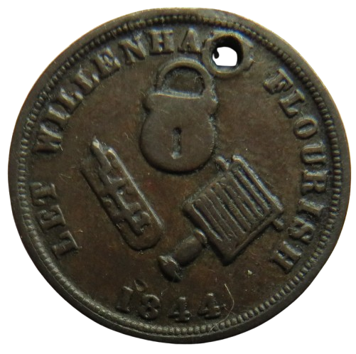 Let Willinghall Flourish / Rushbrooke's Family Grocer Farthing Token