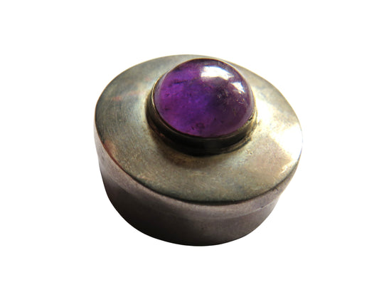 Small Silver & Purple Stone Box From Mexico