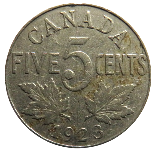 1923 King George V Canada 5 Cents Coin