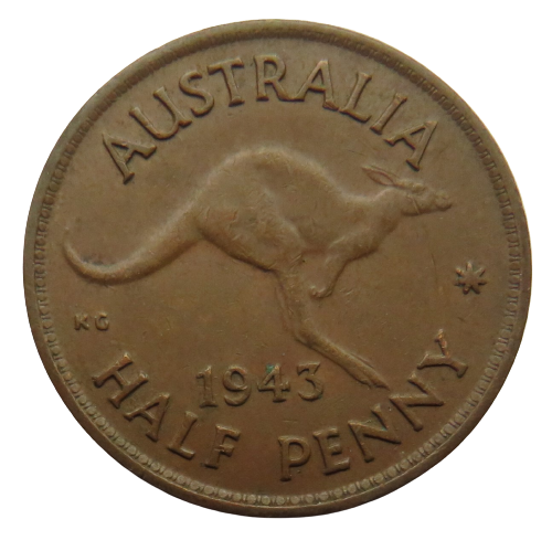 1943 King George VI Australia Halfpenny Coin