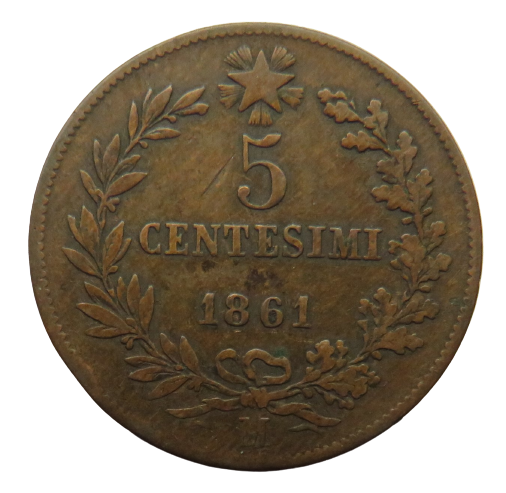 1861-M Italy 5 Centesimi Coin