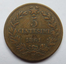 Load image into Gallery viewer, 1861-M Italy 5 Centesimi Coin
