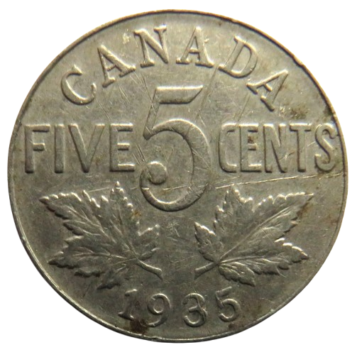 1935 King George V Canada 5 Cents Coin