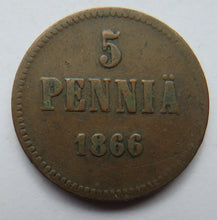 Load image into Gallery viewer, 1866 Finland 5 Pennia Coin
