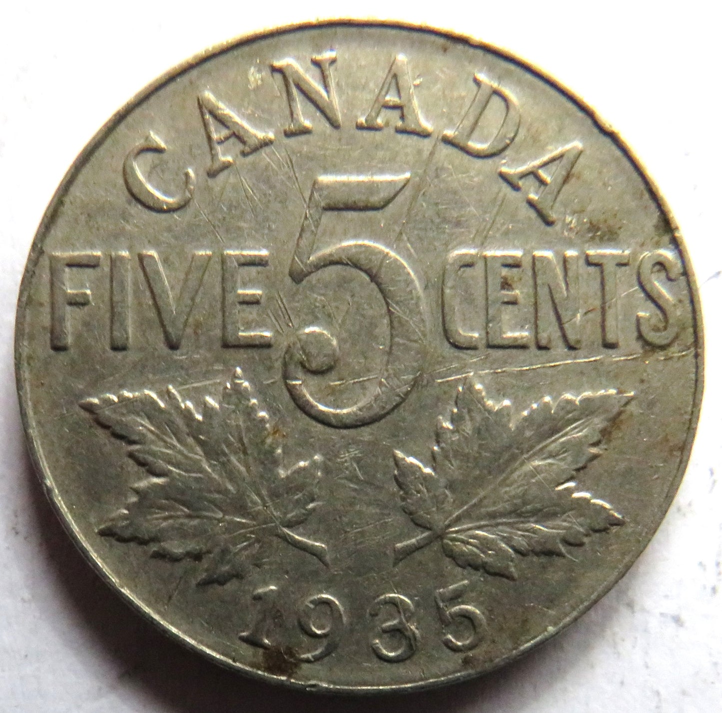 1935 King George V Canada 5 Cents Coin