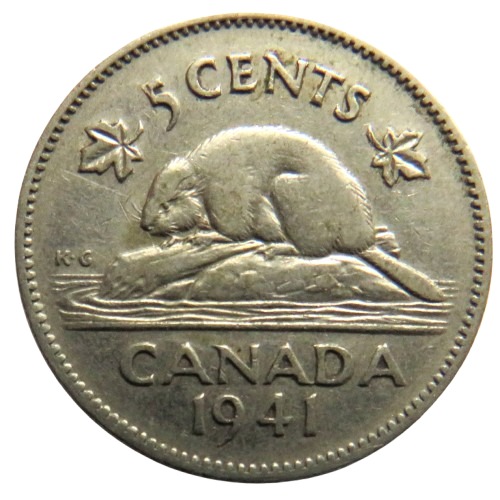 1941 King George VI Canada 5 Cents Coin
