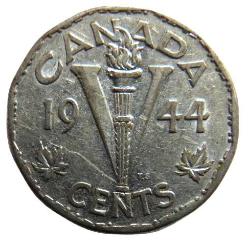 1944 King George VI Canada 5 Cents Coin