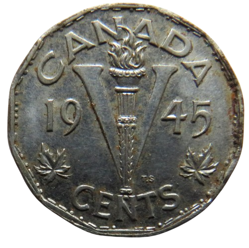 1945 King George VI Canada 5 Cents Coin