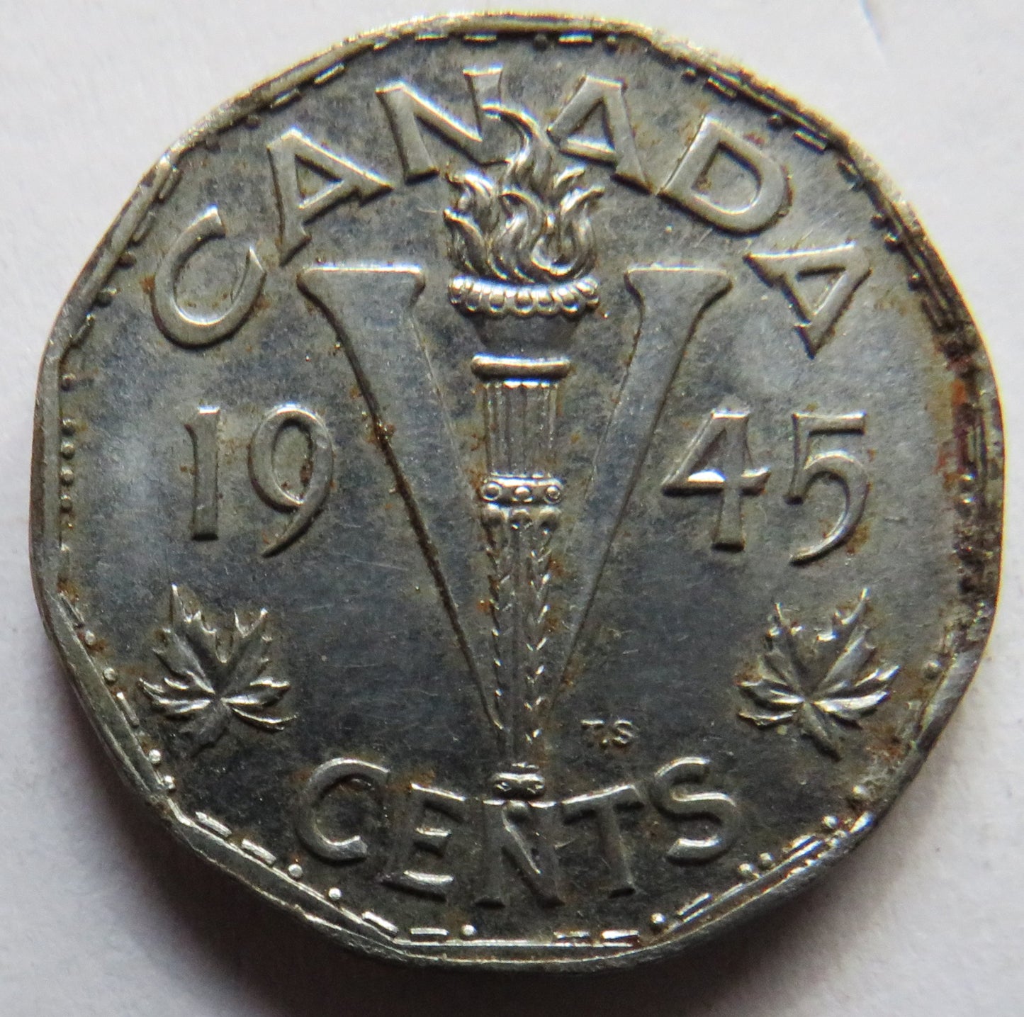 1945 King George VI Canada 5 Cents Coin