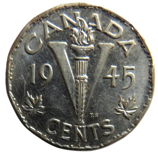 1945 King George VI Canada 5 Cents Coin