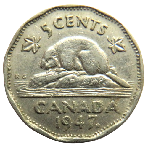 1947 King George VI Canada 5 Cents Coin