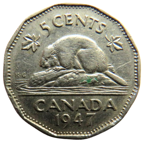 1947 King George VI Canada 5 Cents Coin
