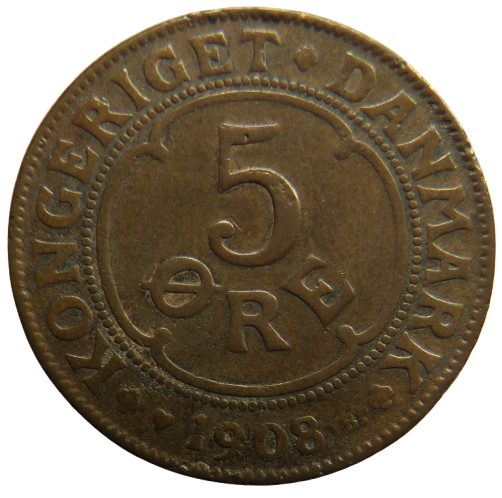 1908 Denmark 5 Ore / Øre Coin