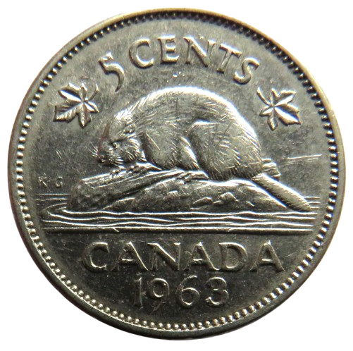 1963 Queen Elizabeth II Canada 5 Cents Coin