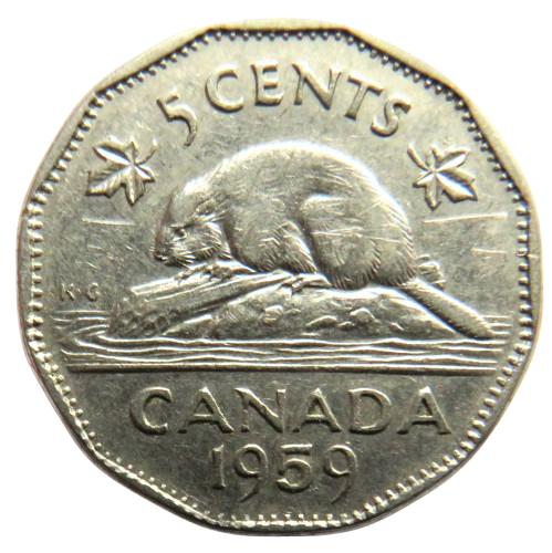 1959 Queen Elizabeth II Canada 5 Cents Coin