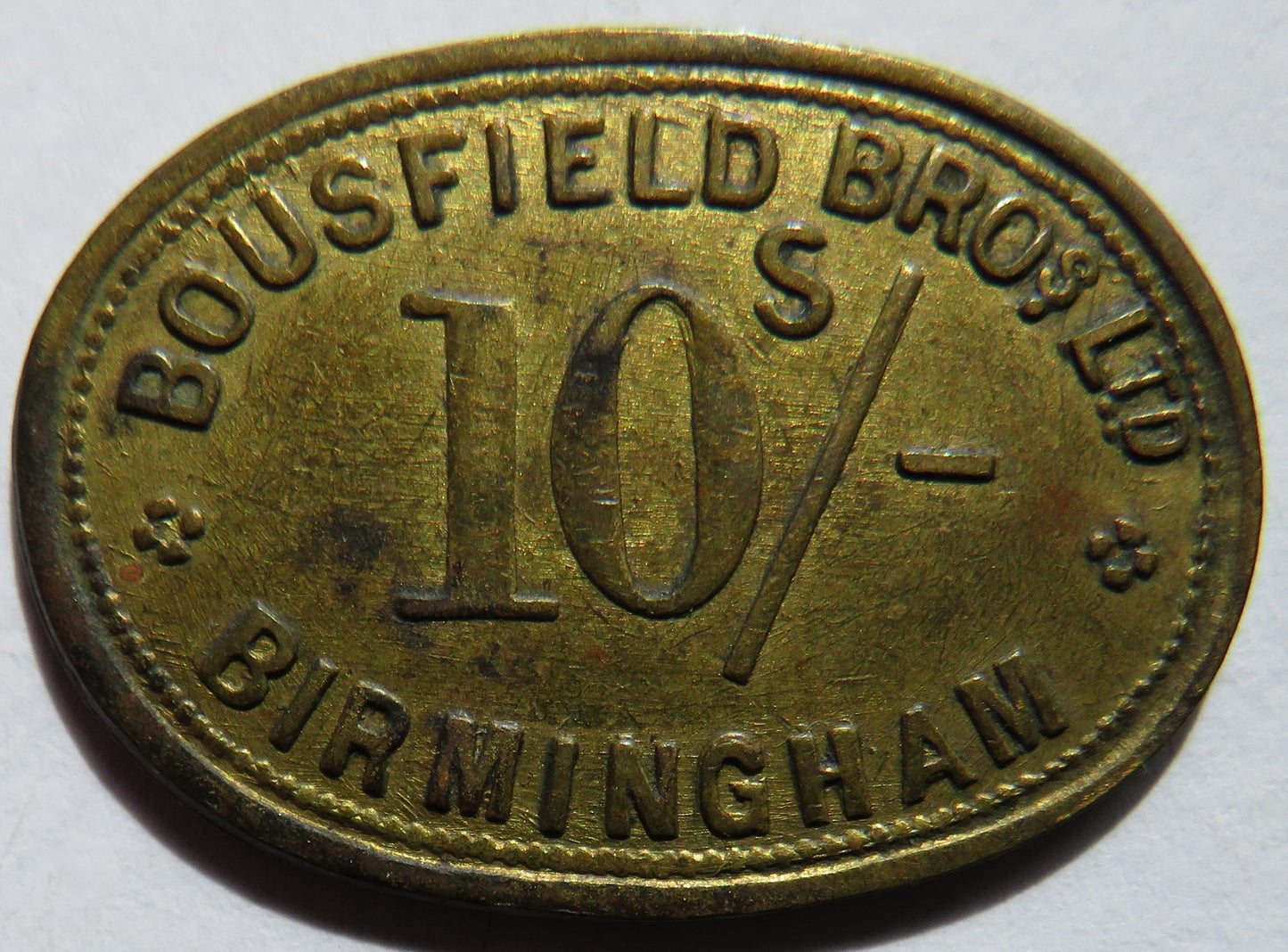 Bousfield Bros Ltd Birmingham 10/- Shilling Token