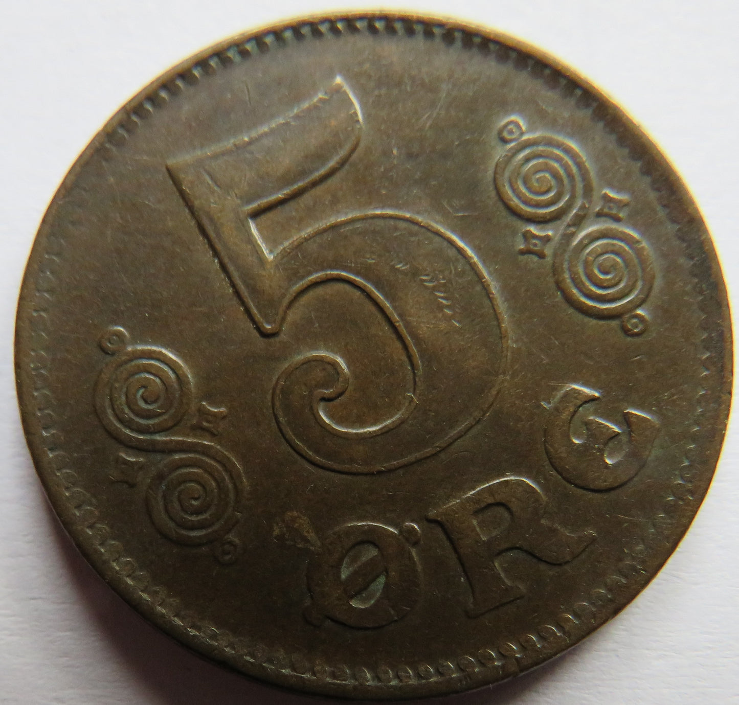 1919 Denmark 5 Ore / Øre Coin - Christian X