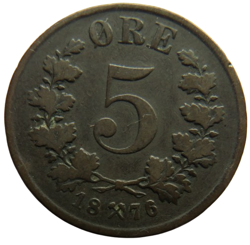 1876 Norway 5 Øre Coin