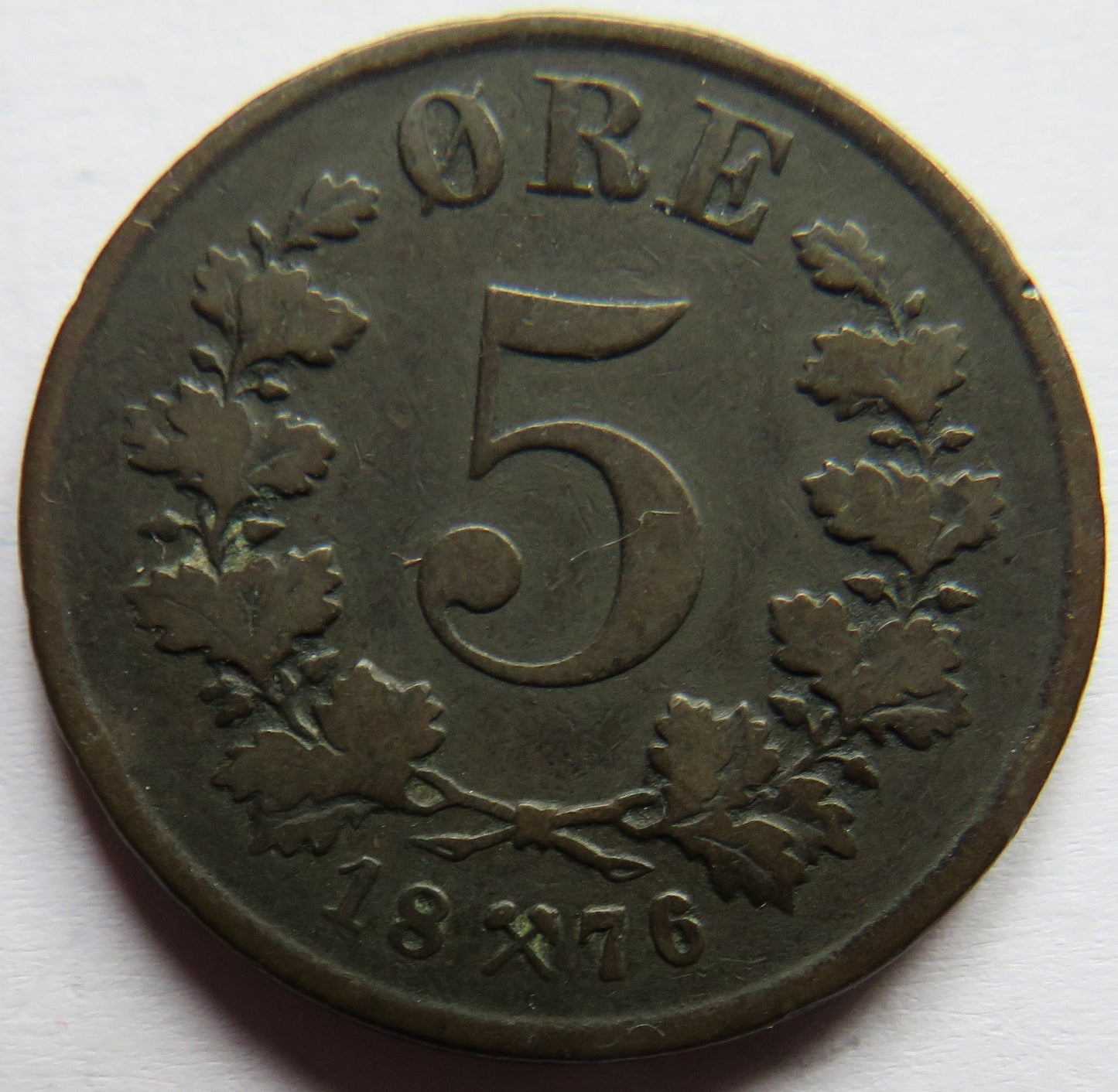 1876 Norway 5 Øre Coin
