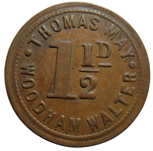 Thomas May Woodham Walter 1 & 1/2d Token