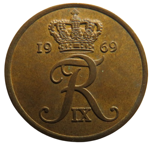 1969 Denmark 5 Ore Coin In High Grade