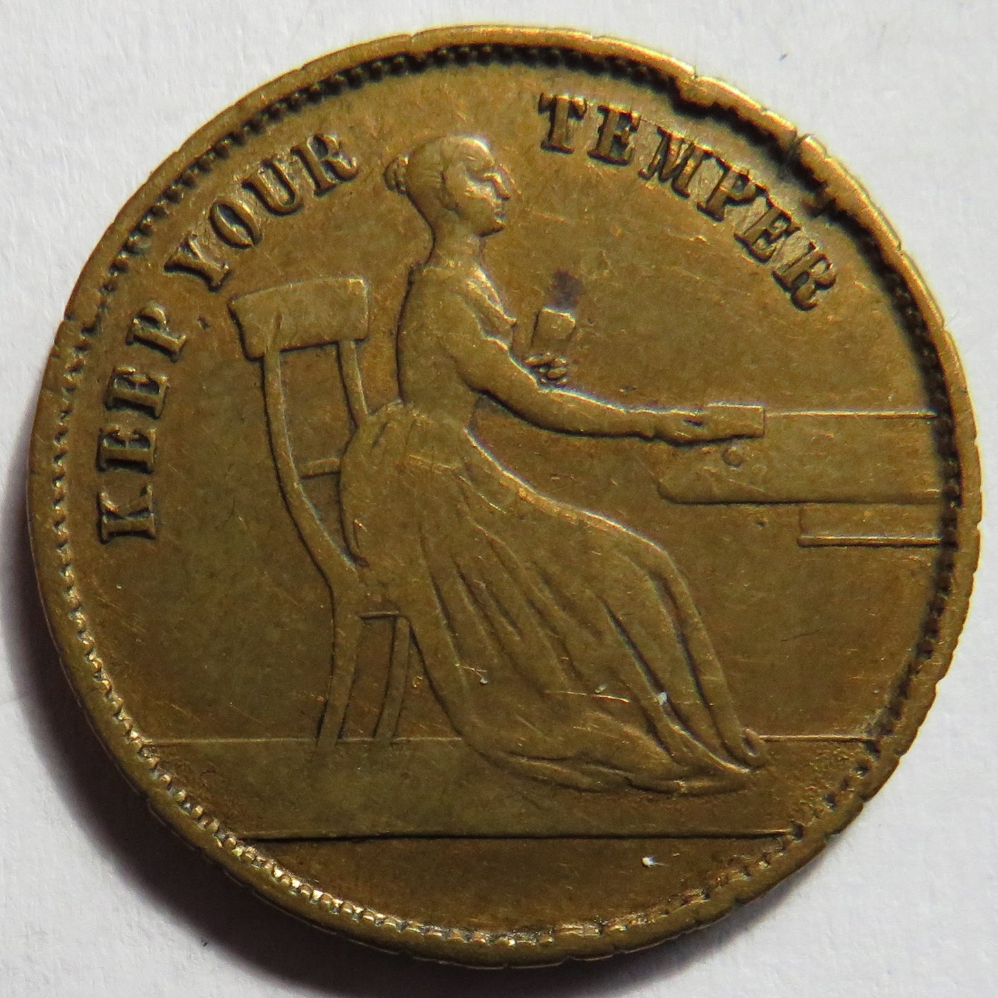 1840 "Keep Your Temper" Queen Victoria Gaming Token Whist