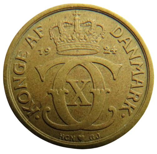 1924 Denmark 1/2 Krone Coin
