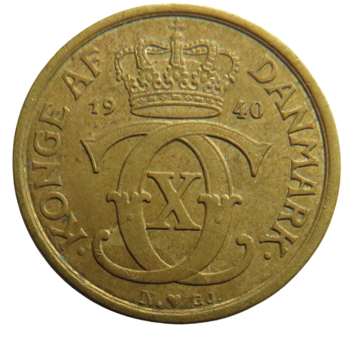 1940 Denmark 1/2 Krone Coin