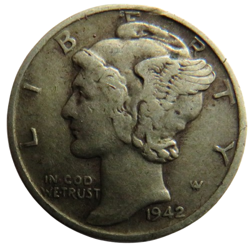 1942 USA Silver Mercury Dime Coin