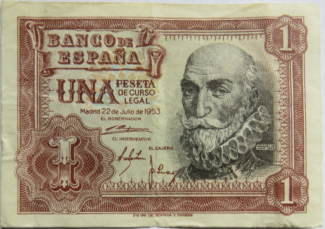 1953 Spain 1 One Peseta Banknote