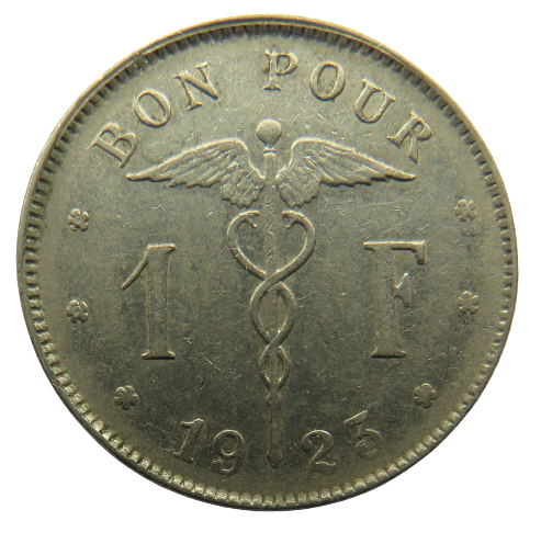 1923 Belgium One Franc Coin