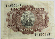 Load image into Gallery viewer, 1953 Spain 1 One Peseta Banknote
