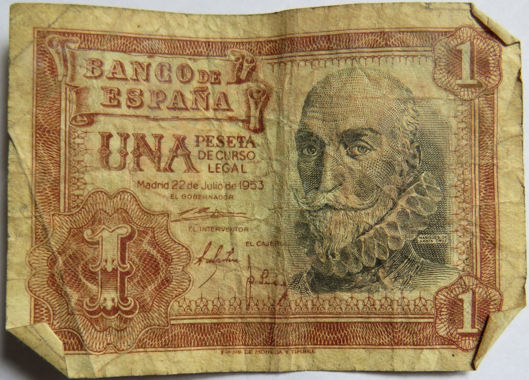 1953 Spain 1 One Peseta Banknote