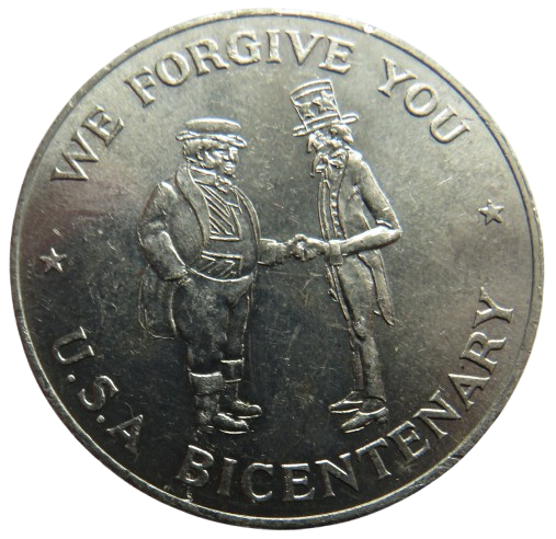 Richard Lobel London Coin Dealer Advertising Token U.S.A. Bicentenary "We Forgive You"