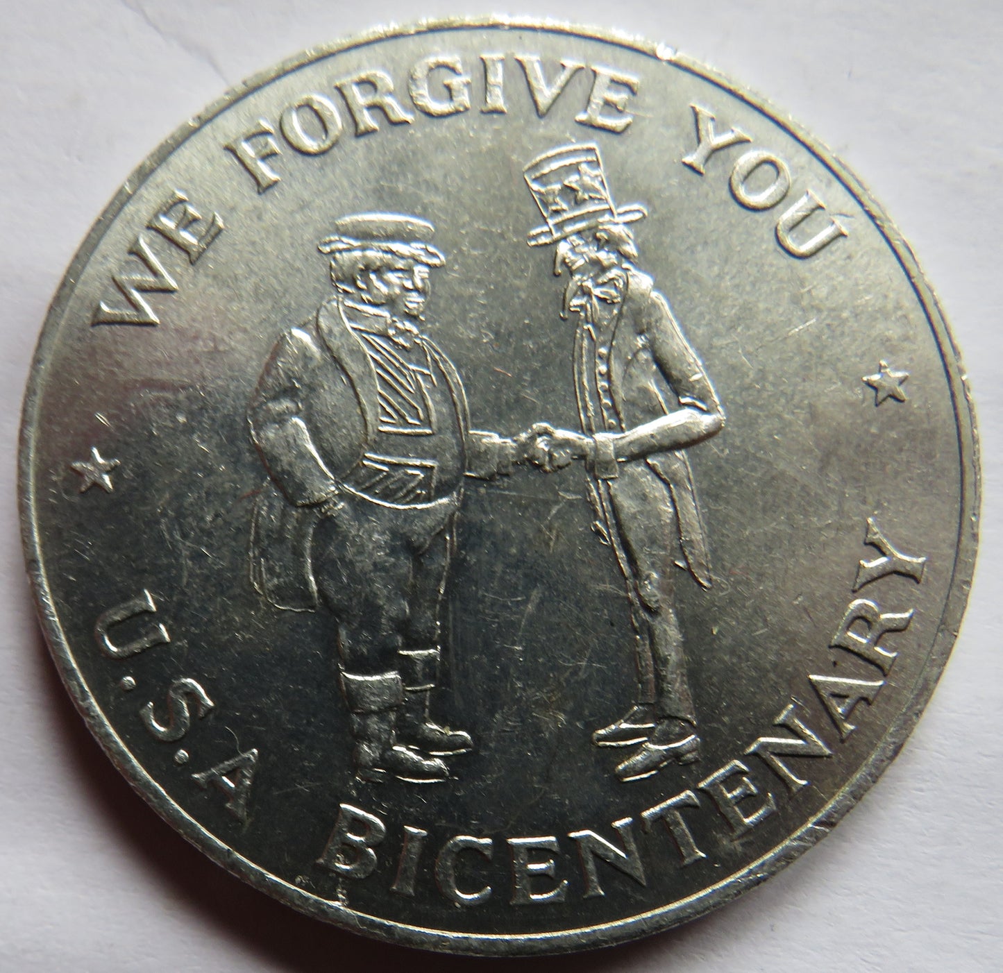 Richard Lobel London Coin Dealer Advertising Token U.S.A. Bicentenary "We Forgive You"