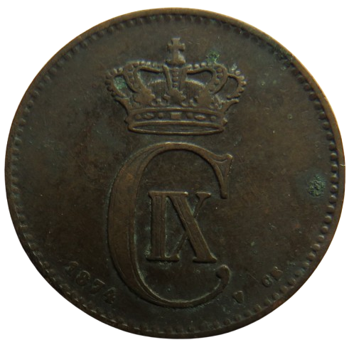 1874 Denmark 2 Ore Coin