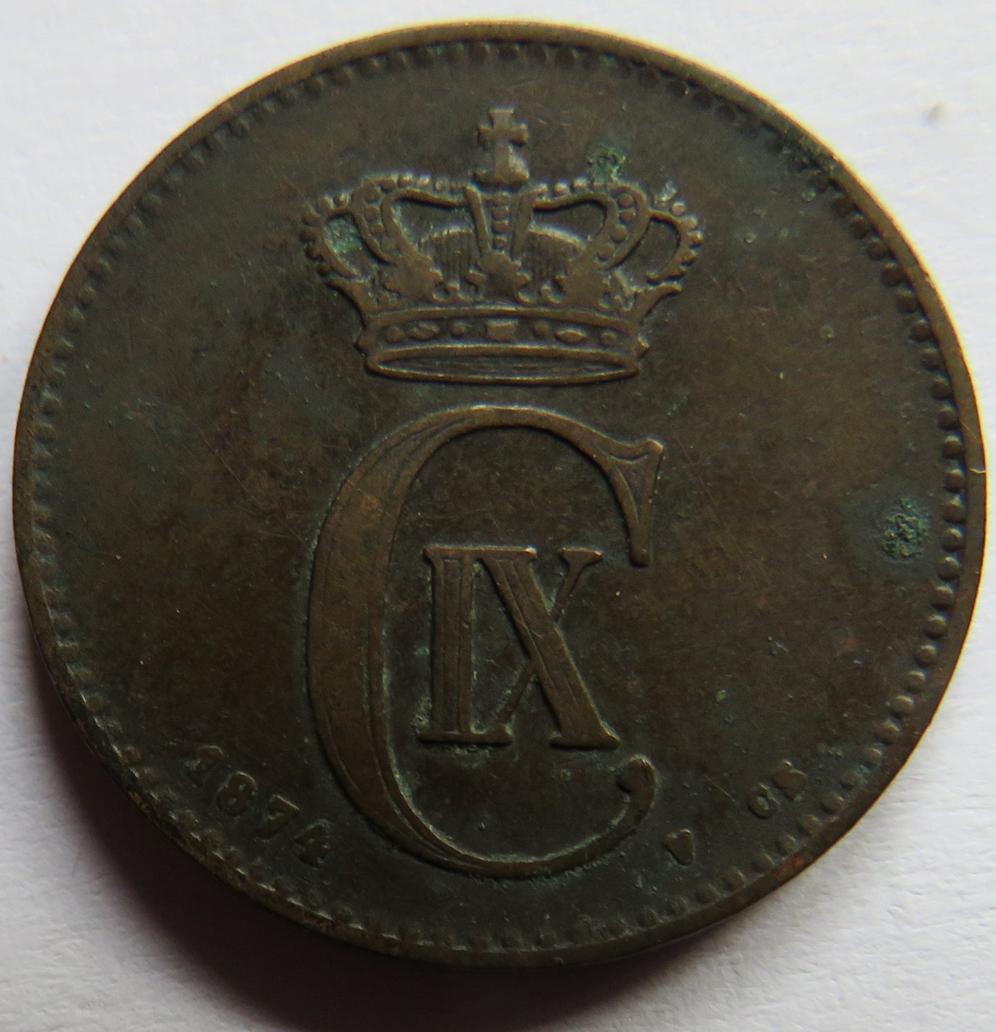 1874 Denmark 2 Ore Coin