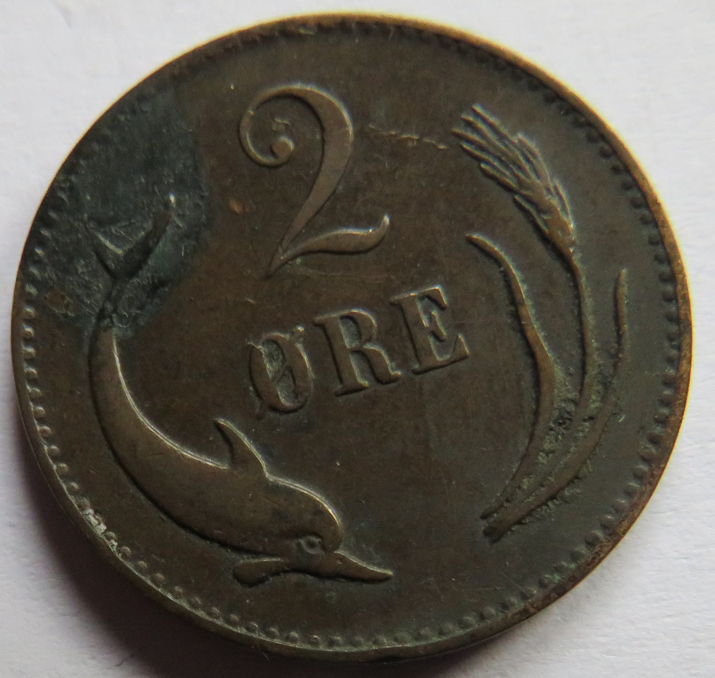 1874 Denmark 2 Ore Coin