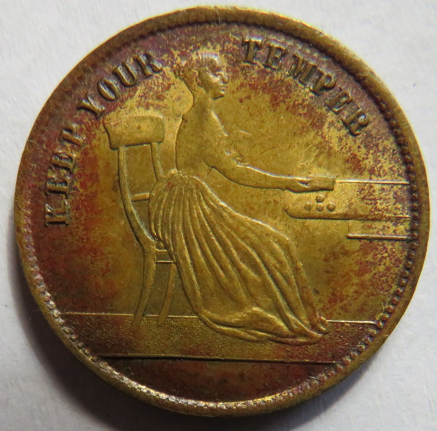 1840 "Keep Your Temper" Queen Victoria Gaming Token Whist