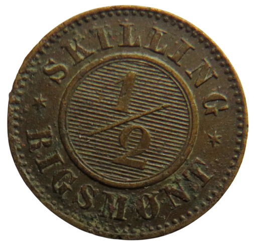 1868 Denmark 1/2 Skilling Rigsmont Coin