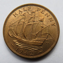 Load image into Gallery viewer, 1942 King George VI Halfpenny Coin Higher Grade
