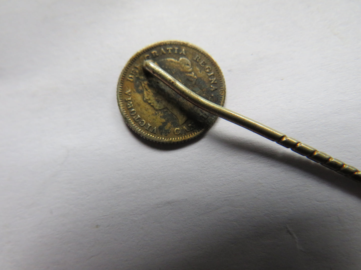 Antique Stick Pin Made With Silver Canada 5 Cents Coin