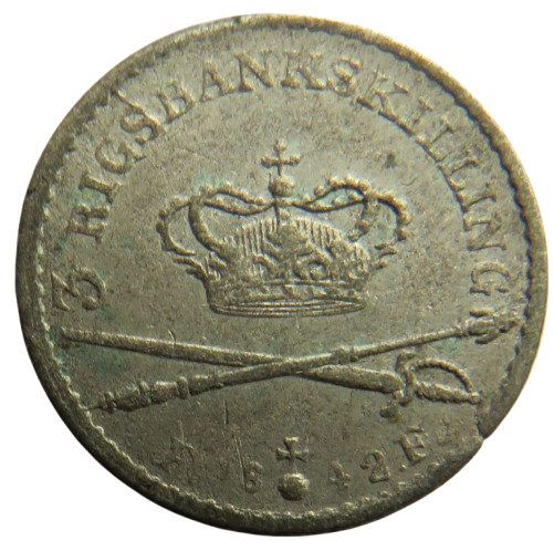 1842 Denmark Silver 3 Rigsbankskilling coin