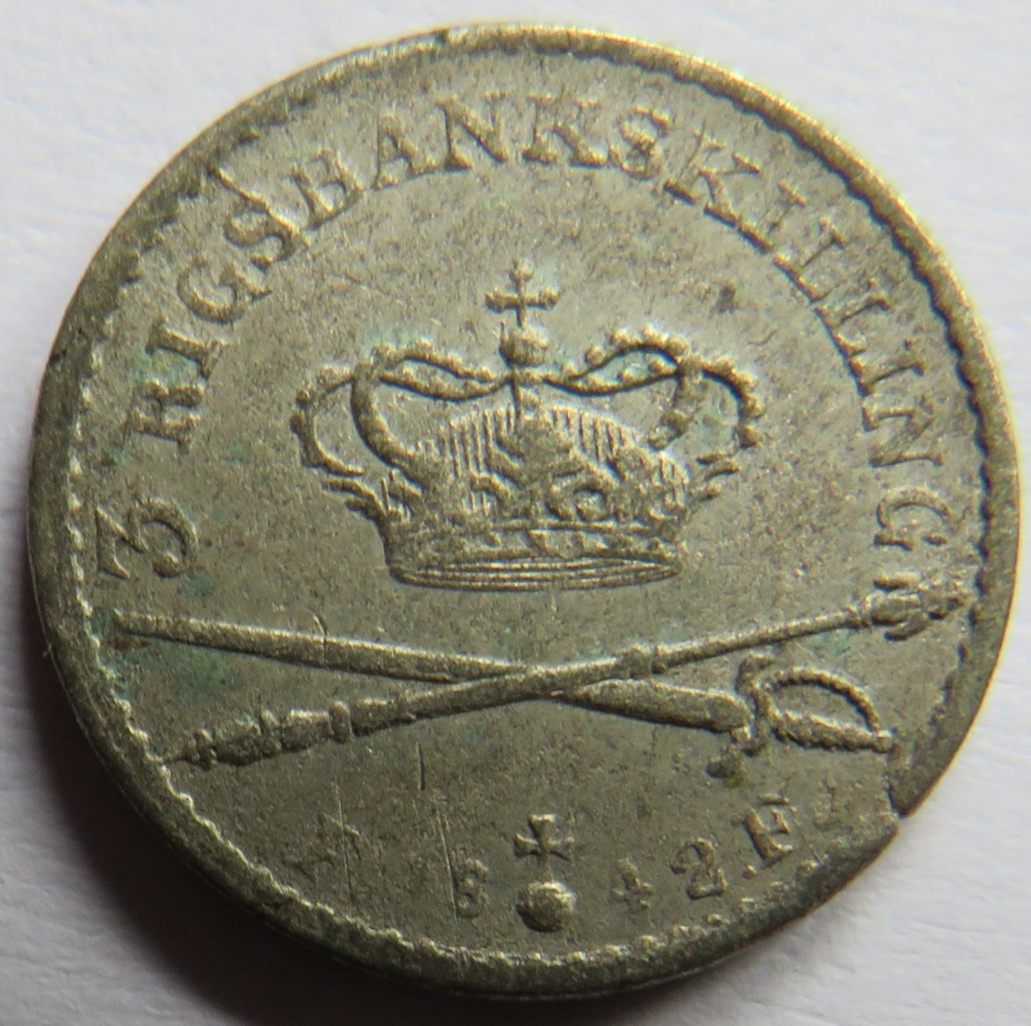 1842 Denmark Silver 3 Rigsbankskilling coin