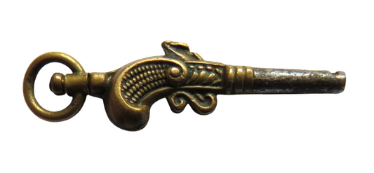 Antique Pocket Watch Key In Shape of Flint Lock Pistol, Gun