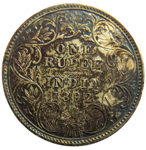 1892 Queen Victoria India Silver One Rupee Coin