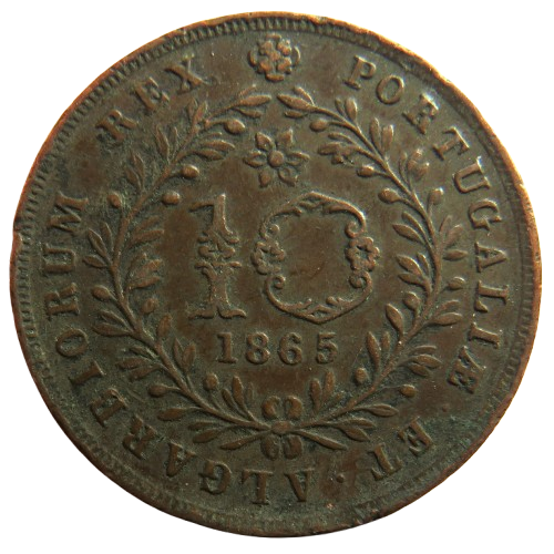 1865 Portugal Azores 10 Reis Coin
