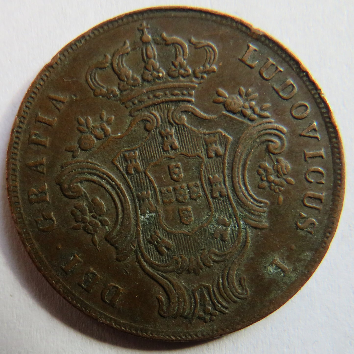 1865 Portugal Azores 10 Reis Coin