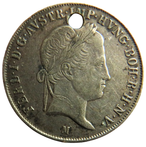 1837-M Austria Silver 20 Kreuzer Coin (Holed)