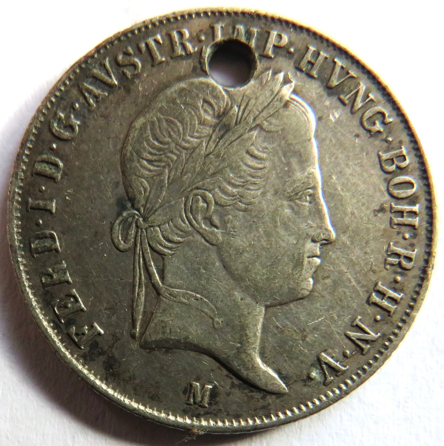 1837-M Austria Silver 20 Kreuzer Coin (Holed)